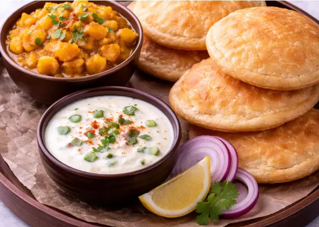 Aloo Poori (4 pc) with Raita