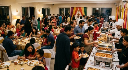 Apartment clubhouse event catering in Kundanahalli Bangalore by Wah Punjabi Catering with Punjabi buffet, chaat cou